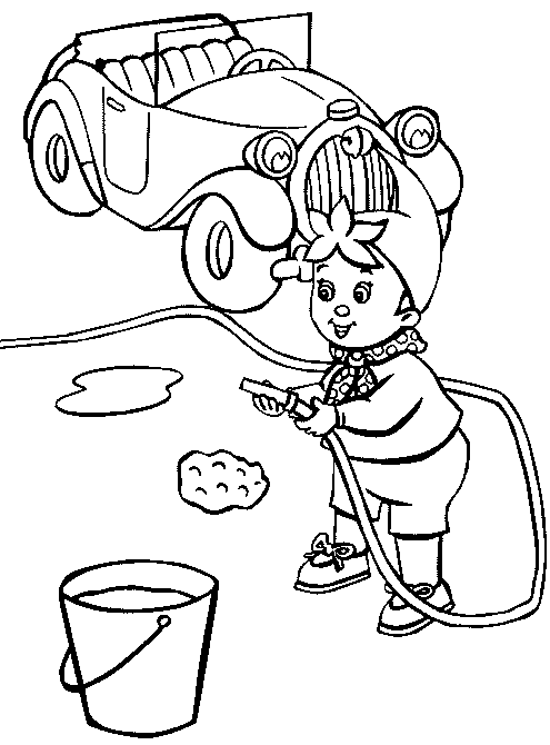 Noddy is washing his car