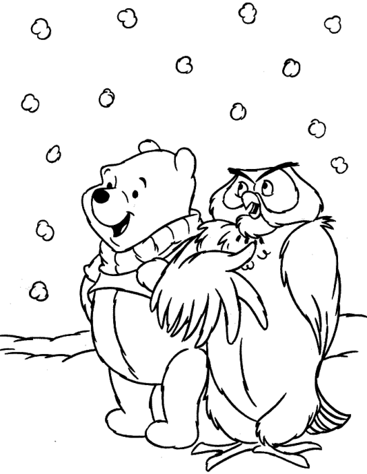 Winnie the Pooh and Owl by snowy weather