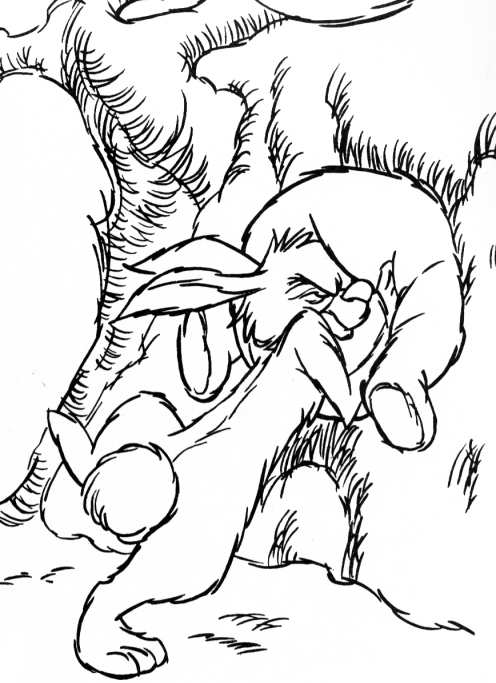 Rabbit pushes Winnie into a tree hole