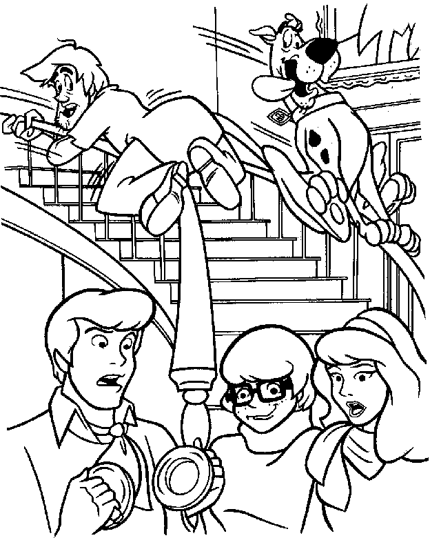Team of Mystery Machine in a staircase