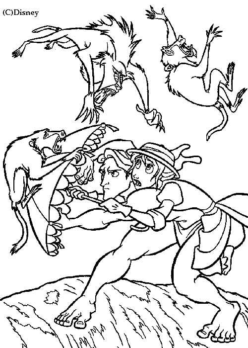malicious monkeys against Tarzan and Jane