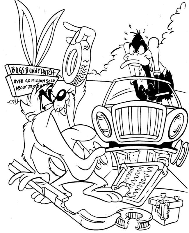 Daffy Duck his car and Taz