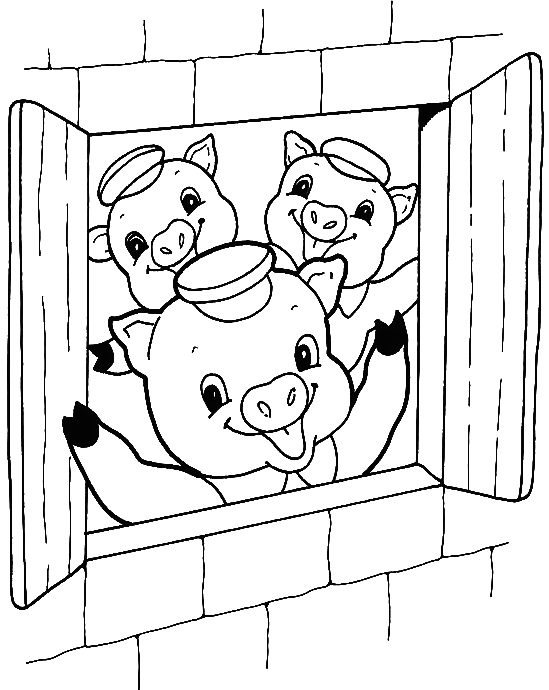 Three little pigs at the window