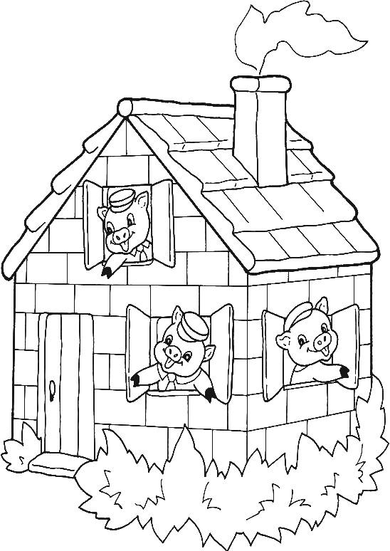 Three pigs inside a house of bricks