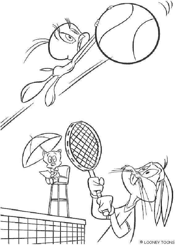 Tweety Pie plays tennis with Bugs Bunny