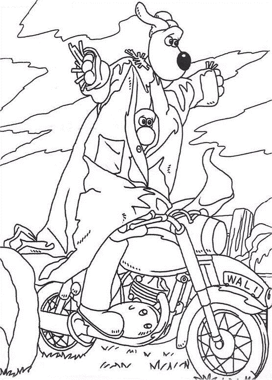 Feather McGraw and Gromit on a motorcycle