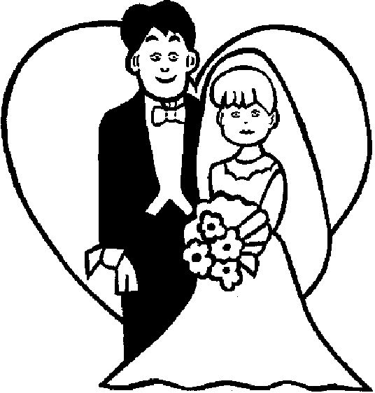 bride and groom before a heart