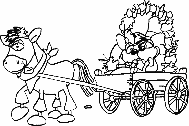 the groom and the bride in a barouche drawn by a horse