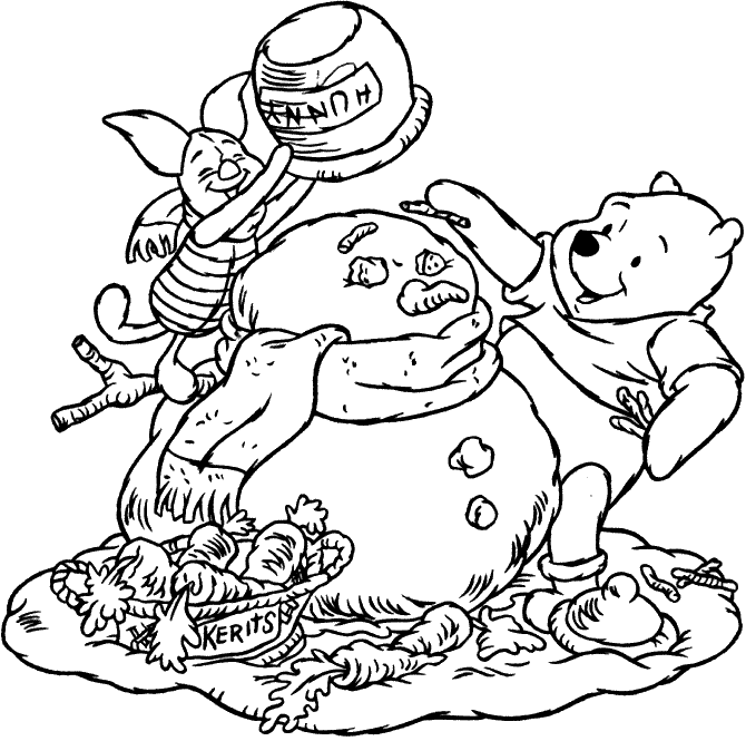 Piglet and Winnie make a snowman