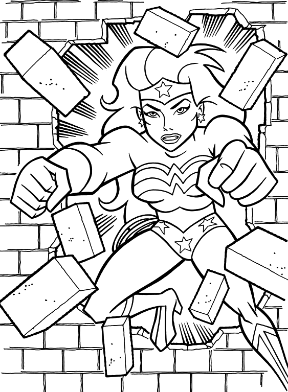 Wonder Woman breaks a brick wall