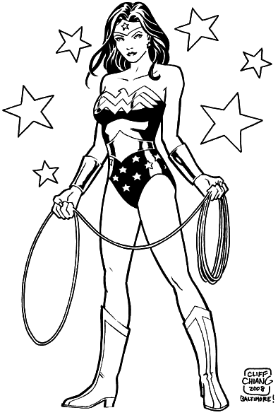Wonder Woman with her lasso and some stars