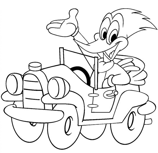 Woody Woodpecker in a car