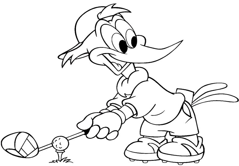 Woody Woodpecker plays golf