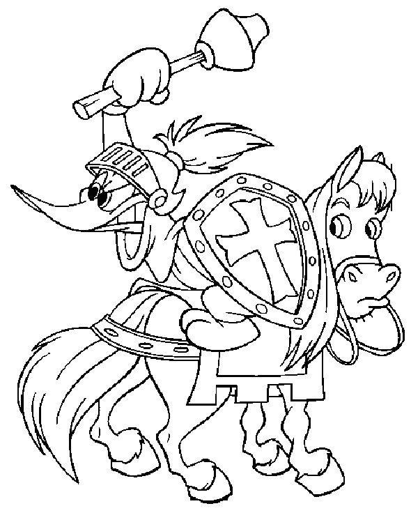 knight Woody Woodpecker on a horse