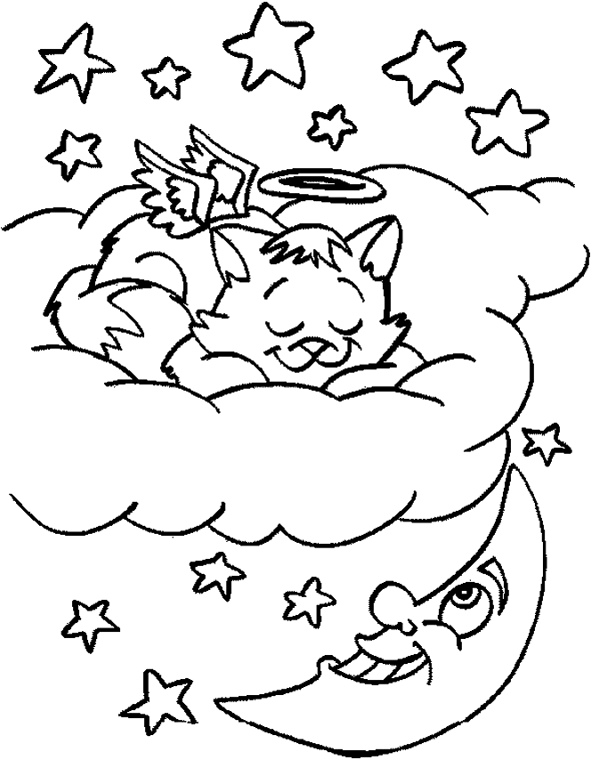 a cat angel in the sky with stars and the moon