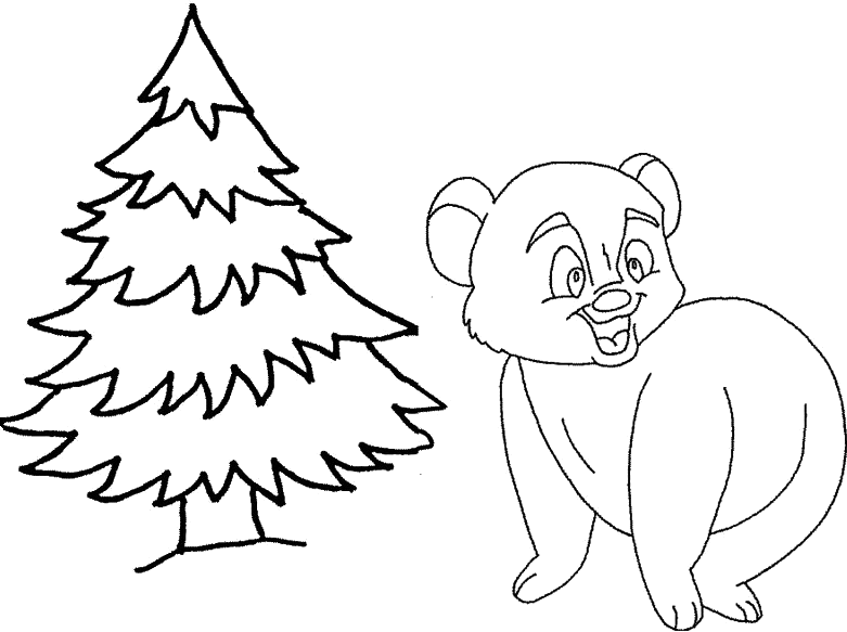 a bear next to a Christmas tree