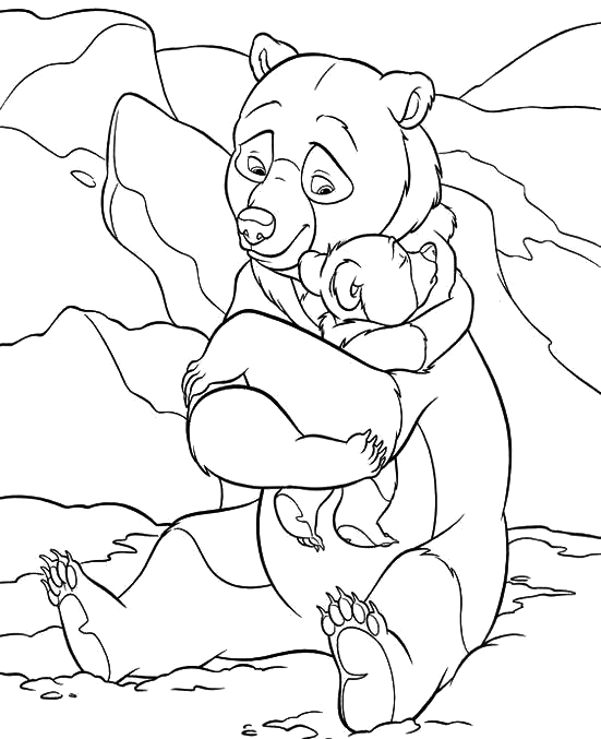 a little bear in the arms of his mommy