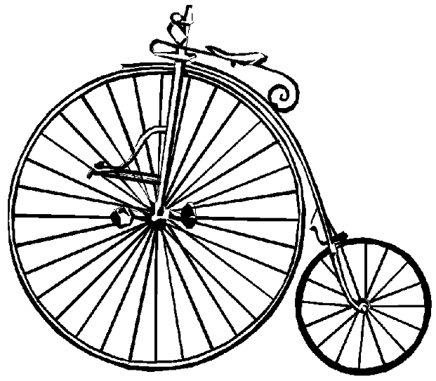 a Penny-farthing with one large and one small wheel