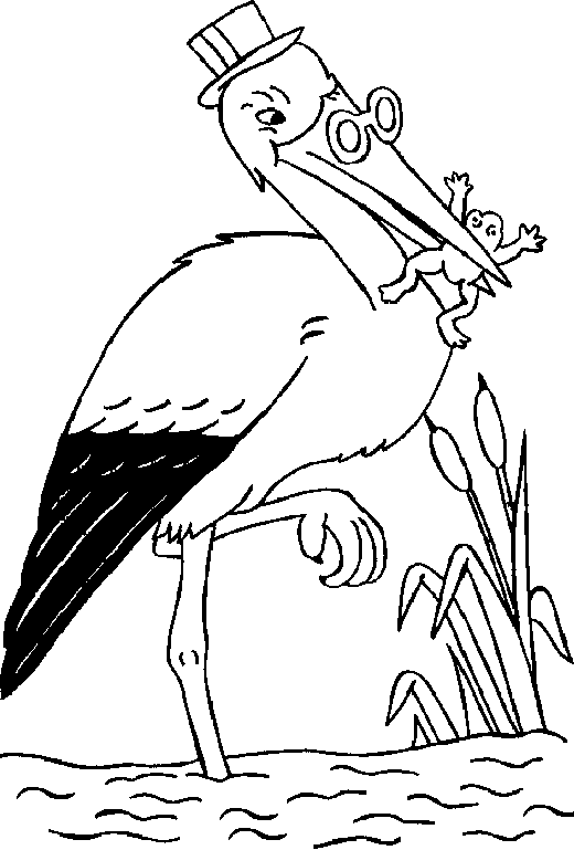 a White Stork is eating a frog