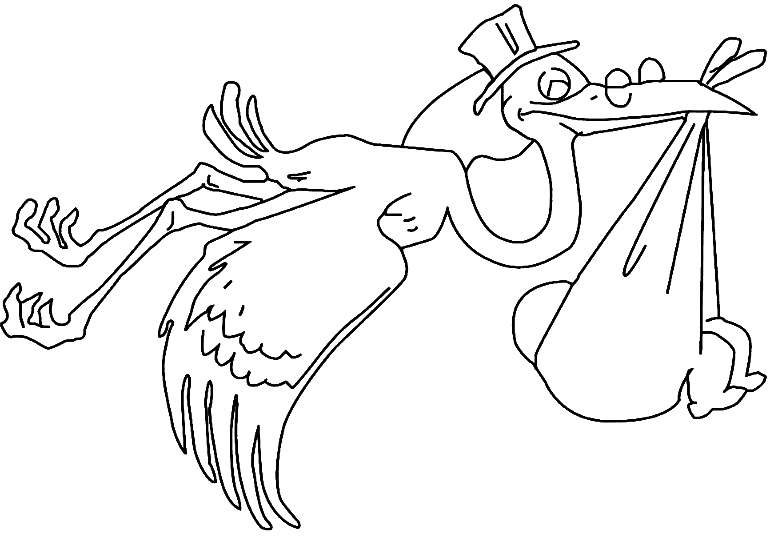 stork which transports a baby in a cloth