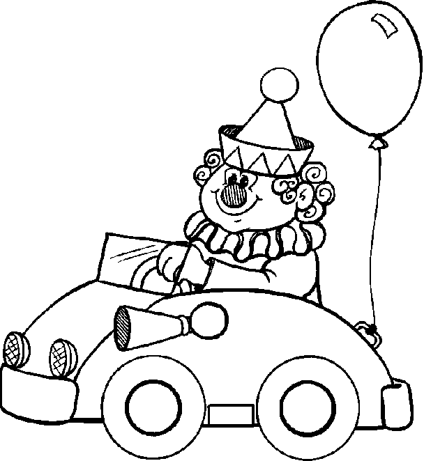 a clown in a car