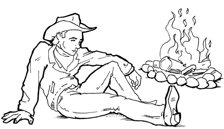 cowboy sat near of a campfire