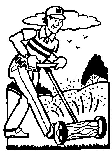 a man mows the lawn