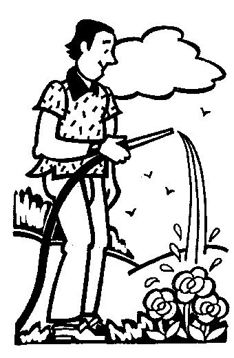 a man sprinkles his flowers with a sprinkler pipe