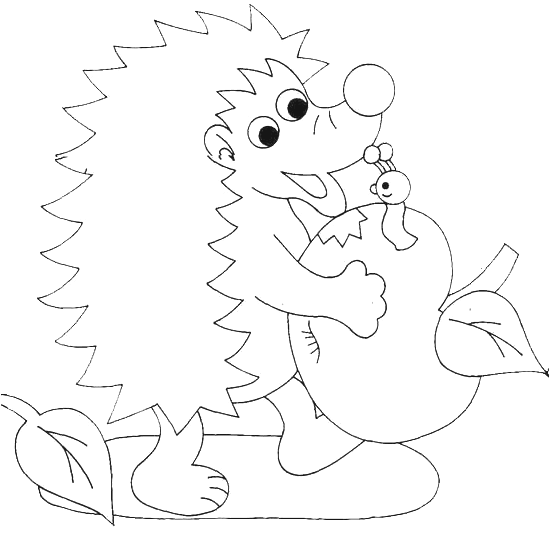hedgehog with an apple and a worm