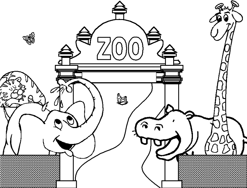 the zoo with an hippopotamus an elephant and a giraffe