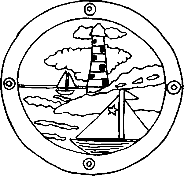 a lighthouse and boats since a porthole