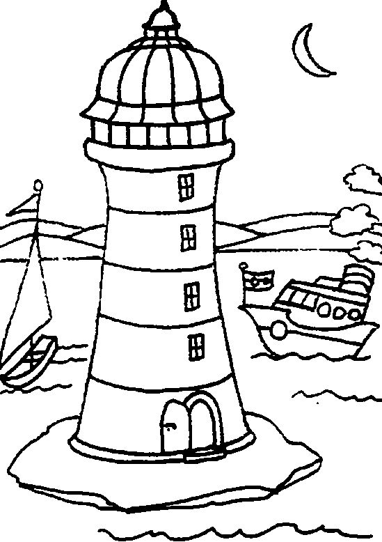 a lighthouse with the moon