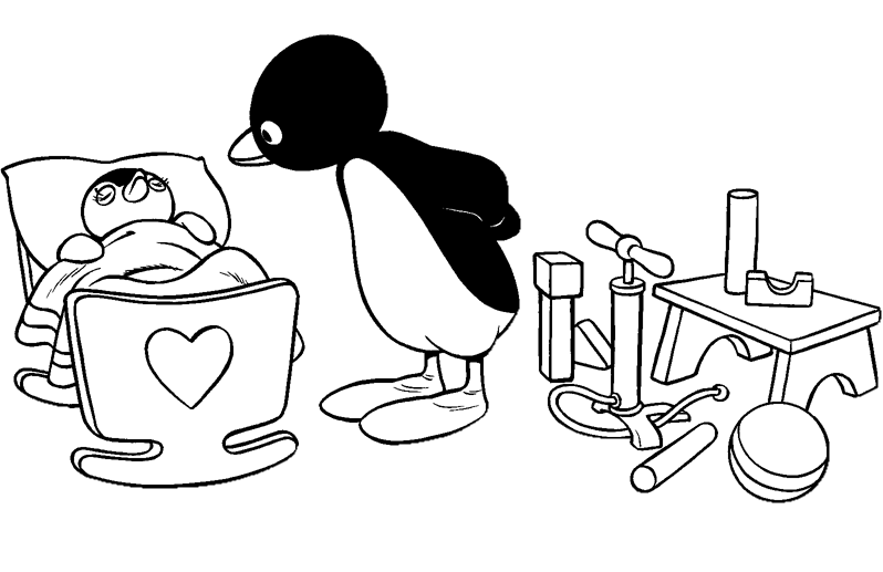 Pingu takes care of the baby