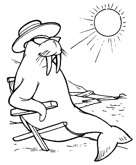 a walrus sits in the sun in a deckchair