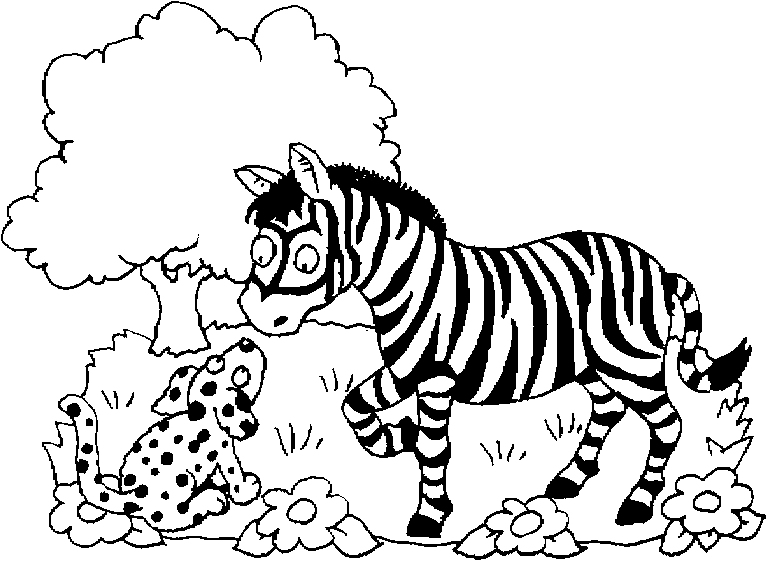 a zebra a tree a dog and some flowers